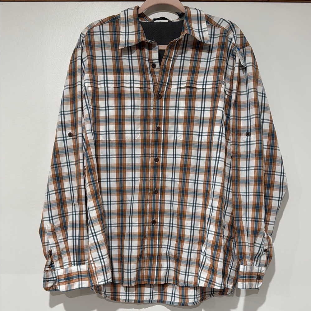 Men's light weight moisture wicking Plaid Button-Up Shirt - Brown and White